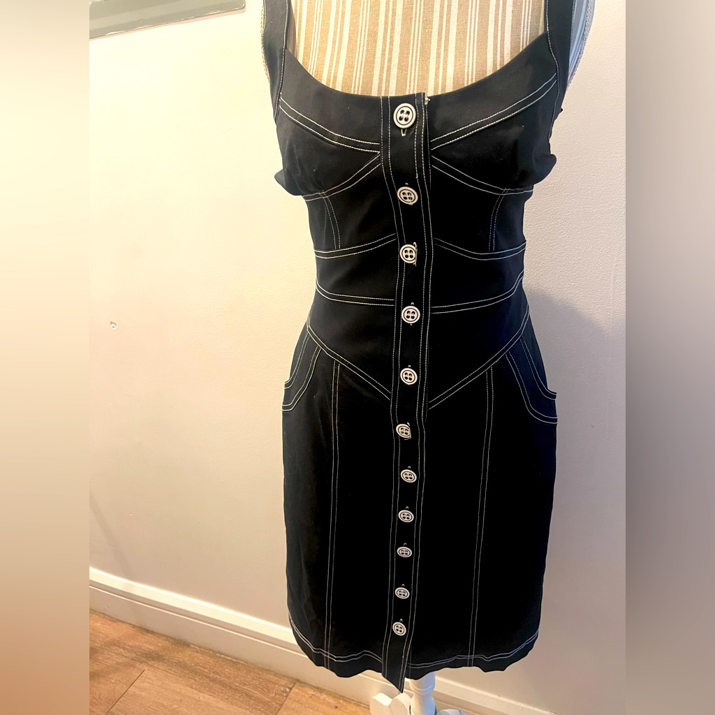 Shani Nwt Black & White, Sweetheart Neck, Sleeveless Button Mini Dress, Sz 8